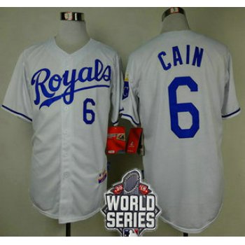 Men's Kansas City Royals #6 Lorenzo Cain White Home Baseball Jersey With 2015 World Series Patch