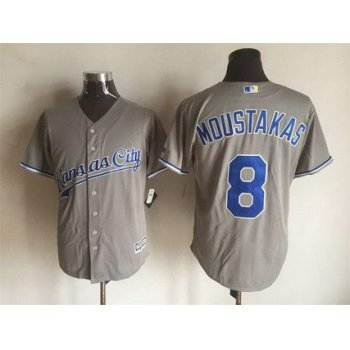 Men's Kansas City Royals #8 Mike Moustakas Gray Road 2015 MLB Cool Base Jersey