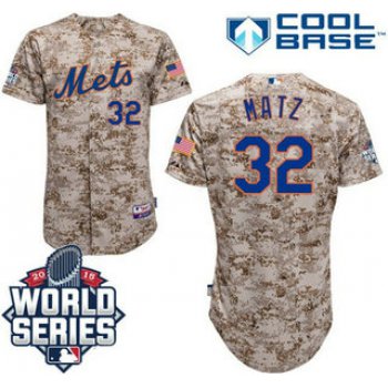 Men's New York Mets #32 Steven Matz Camo Cool base baseball Jersey with 2015 World Series Participant Patch