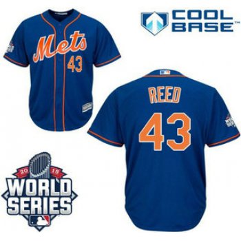 New York Mets #43 Addison Reed Royal Blue Orange Cool Base Jersey with 2015 World Series Participant Patch