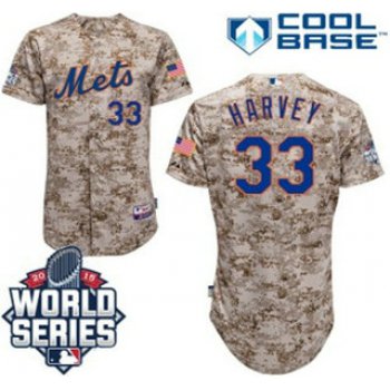 New York Mets Authentic #33 Matt Harvey Camo Jersey with 2015 World Series Participant Patch