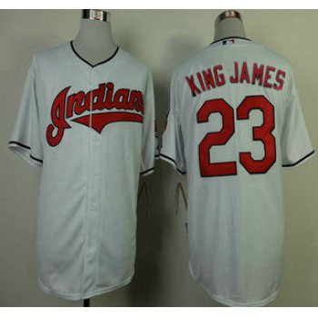 Cleveland Indians #23 King James Home White MLB Cool Base Jersey