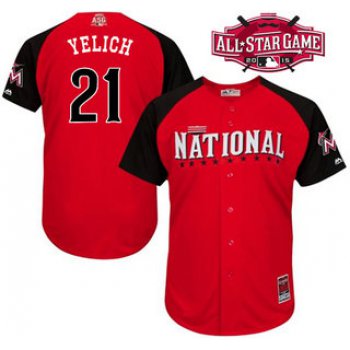 National League Miami Marlins #21 Christian Yelich Red 2015 All-Star BP Jersey