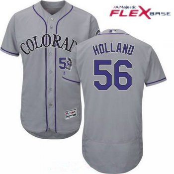 Men's Colorado Rockies #56 Greg Holland Gray Road Stitched MLB Majestic Flex Base Jersey