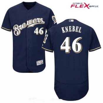 Men's Milwaukee Brewers #46 Corey Knebel Navy Blue Brewers Stitched MLB Majestic Flex Base Jersey
