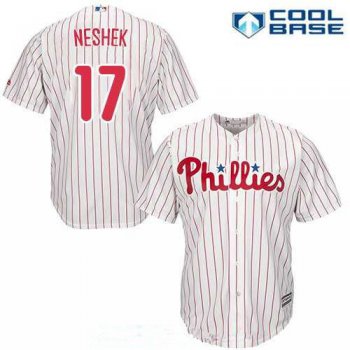 Men's Philadelphia Phillies #17 Pat Neshek Replica White Red Strip Home Cool Base MLB Jersey
