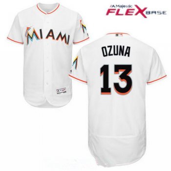 Miami Marlins #13 Marcell Ozuna White Home Stitched MLB Majestic Flex Base Jersey