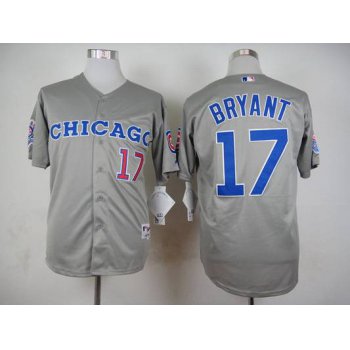 Men's Chicago Cubs #17 Kris Bryant 1990 Turn Back The Clock Gray Jersey W1990 All-Star Patch