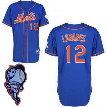 Men's New York Mets #12 Juan Lagares Blue Jersey W/2015 Mr. Met Patch