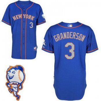 Men's New York Mets #3 Curtis Granderson Blue With Gray Jersey W/2015 Mr. Met Patch
