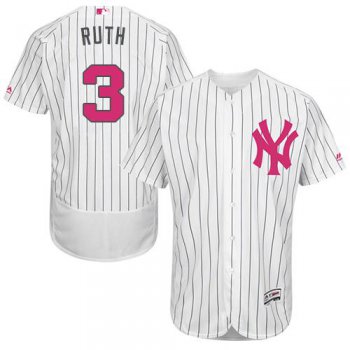 New York Yankees #3 Babe Ruth White Strip Flexbase Authentic Collection 2016 Mother's Day Stitched MLB Jersey
