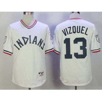 Men's Cleveland Indians #13 Omar Vizquel Retired White Cooperstown Collection Stitched MLB Majestic Cool Base Jersey