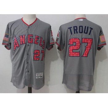 Men's Los Angeles Angels Of Anaheim #27 Mike Trout Gray 2017 Stars & Stripes Stitched MLB Majestic Flex Base Jersey