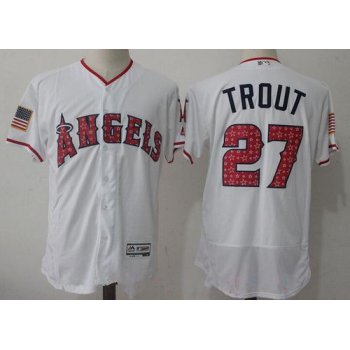 Men's Los Angeles Angels Of Anaheim #27 Mike Trout White 2017 Independence Stars & Stripes Stitched MLB Majestic Flex Base Jersey
