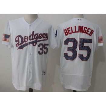 Men's Los Angeles Dodgers #35 Cody Bellinger White 2017 Independence Stars & Stripes Stitched MLB Majestic Flex Base Jersey