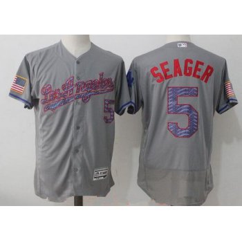Men's Los Angeles Dodgers #5 Corey Seager Gray 2017 Independence Stars & Stripes Stitched MLB Majestic Flex Base Jersey