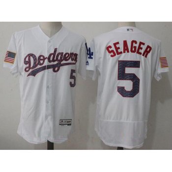 Men's Los Angeles Dodgers #5 Corey Seager White 2017 Independence Stars & Stripes Stitched MLB Majestic Flex Base Jersey