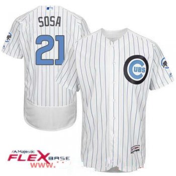 Men's Chicago Cubs #21 Sammy Sosa White with Baby Blue Father's Day Stitched MLB Majestic Flex Base Jersey