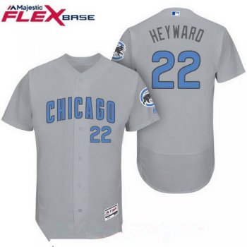 Men's Chicago Cubs #22 Jason Heyward Gray with Baby Blue Father's Day Stitched MLB Majestic Flex Base Jersey