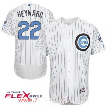 Men's Chicago Cubs #22 Jason Heyward White with Baby Blue Father's Day Stitched MLB Majestic Flex Base Jersey