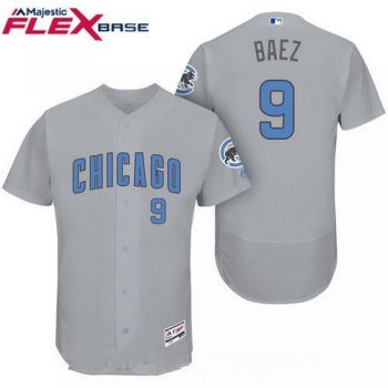 Men's Chicago Cubs #9 Javier Baez Gray with Baby Blue Father's Day Stitched MLB Majestic Flex Base Jersey
