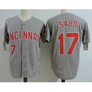 Men's Cincinnati Reds #17 Chris Sabo Gray Pinstripe 1993 Throwback Stitched MLB Majestic Cooperstown Collection Jersey