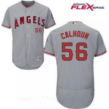 Men's Los Angeles Angels Of Anaheim #56 Kole Calhoun Gray Road Stitched MLB Majestic Flex Base Jersey
