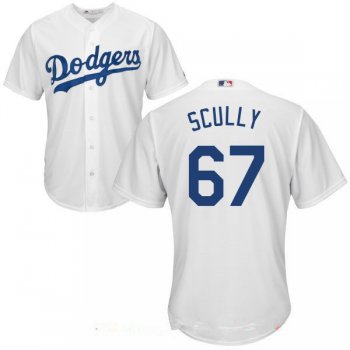 Men's Los Angeles Dodgers Sportscaster #67 Vin Scully Retired White Home Stitched MLB Majestic Cool Base Jersey