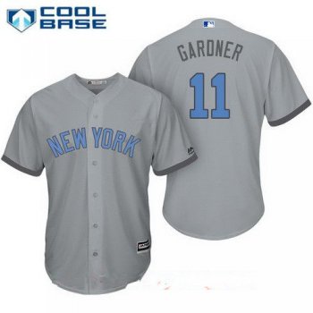 Men's New York Yankees #11 Brett Gardner Gray With Baby Blue Father's Day Stitched MLB Majestic Cool Base Jersey