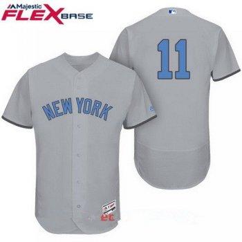 Men's New York Yankees #11 Brett Gardner Gray With Baby Blue Father's Day Stitched MLB Majestic Flex Base Jersey