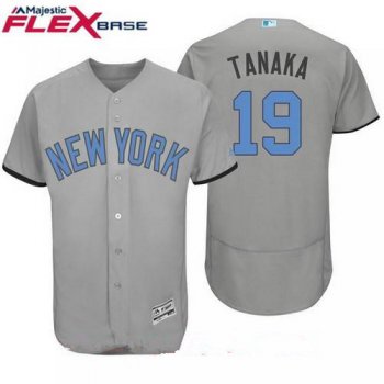 Men's New York Yankees #19 Masahiro Tanaka Name Gray With Baby Blue Father's Day Stitched MLB Majestic Flex Base Jersey