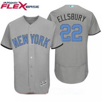 Men's New York Yankees #22 Jacoby Ellsbury Name Gray With Baby Blue Father's Day Stitched MLB Majestic Flex Base Jersey