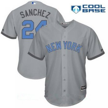 Men's New York Yankees #24 Gary Sanchez Gray With Baby Blue Father's Day Stitched MLB Majestic Cool Base Jersey