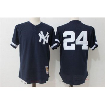 Men's New York Yankees #24 Gary Sanchez Navy Blue Throwback Mesh Batting Practice Stitched MLB Mitchell & Ness Jersey