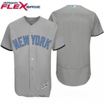 Men's New York Yankees Blank Gray With Baby Blue Father's Day Stitched MLB Majestic Flex Base Jersey