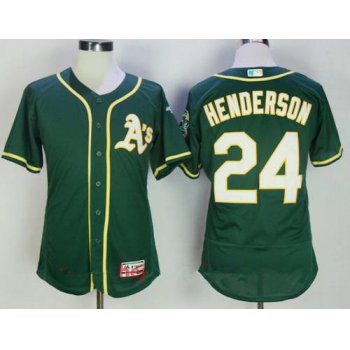 Men's Oakland Athletics #24 Rickey Henderson Retired Dark Green Stitched MLB Majestic Flex Base Jersey