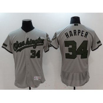 Men's Washington Nationals #34 Bryce Harper Gray with Green Memorial Day Stitched MLB Majestic Flex Base Jersey