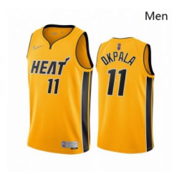 Men Miami Heat 11 KZ Okpala Yellow NBA Swingman 2020 21 Earned Edition Jersey