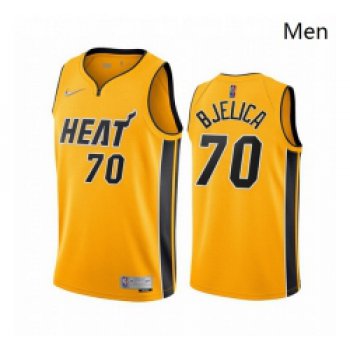 Men Miami Heat 70 Nemanja Bjelica Yellow NBA Swingman 2020 21 Earned Edition Jersey