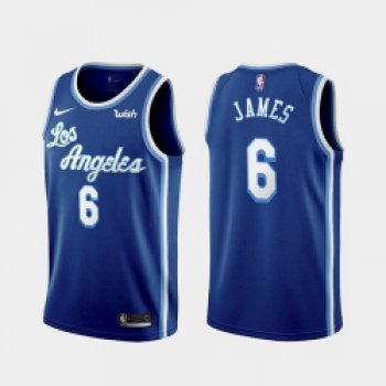 Men's Los Angeles Lakers #6 LeBron James Blue 2021 Nike Swingman Stitched Jersey With Sponsor Logo