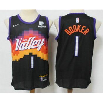 Men's Phoenix Suns #1 Devin Booker Black 2021 City Edition NBA Swingman Jersey With The Sponsor Logo