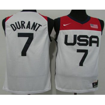 Men's USA Basketball #7 Kevin Durant 2021 White Tokyo Olympics Stitched Home Jersey