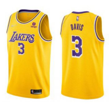 Men's Yellow Los Angeles Lakers #3 Anthony Davis bibigo Stitched Basketball Jersey