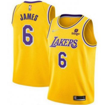 Men's Yellow Los Angeles Lakers #6 LeBron James bibigo Stitched Basketball Jersey
