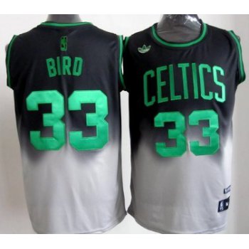 Boston Celtics #33 Larry Bird Black/Gray Fadeaway Fashion Jersey