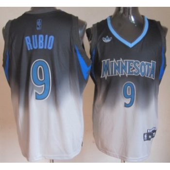 Minnesota Timberwolves #9 Ricky Rubio Black/Gray Fadeaway Fashion Jersey