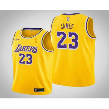 Men's Los Angeles Lakers #23 LeBron James 2020 NBA Finals Champions Icon Yellow Jersey