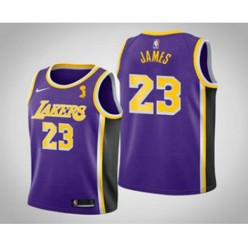 Men's Los Angeles Lakers #23 LeBron James 2020 NBA Finals Champions Statement Purple Jersey