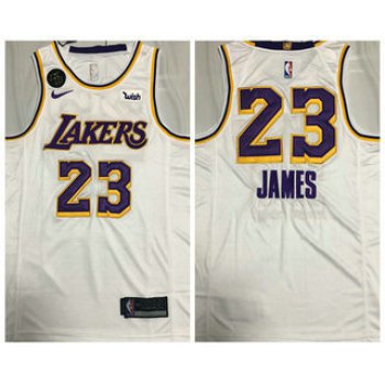 Men's Los Angeles Lakers #23 LeBron James White With KB Patch NEW 2021 Nike Wish AU Stitched NBA Jersey