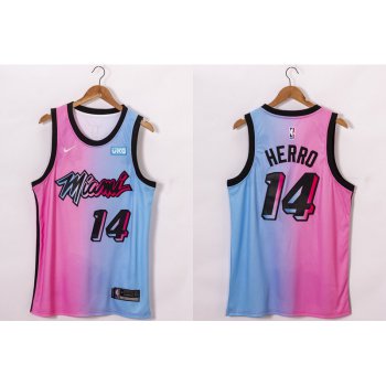 Men's Miami Heat #14 Tyler Herro Pink Blue 2021 Nike City Edition Swingman Jersey